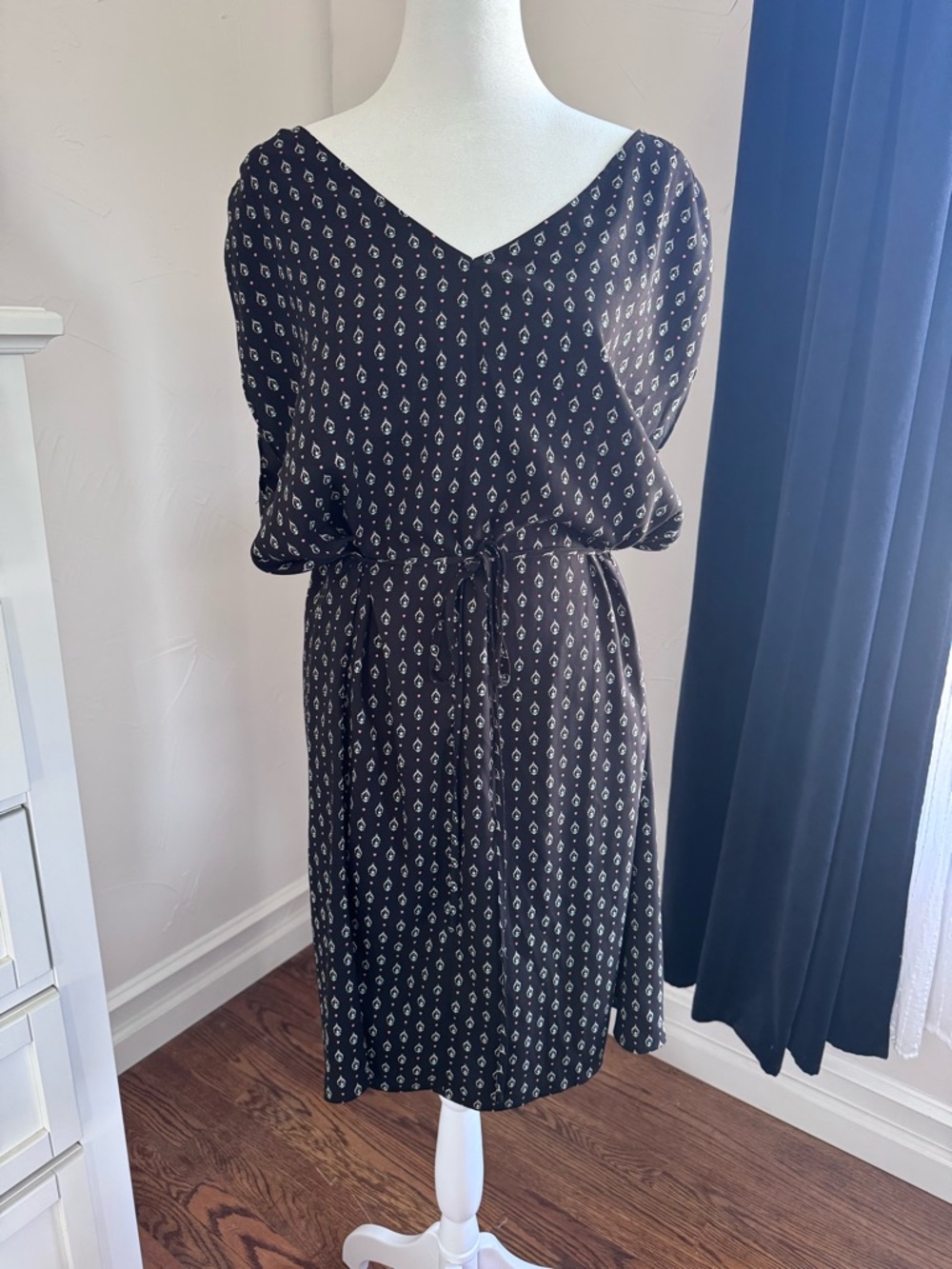 LOFT Black Printed V-Neck Midi Dress